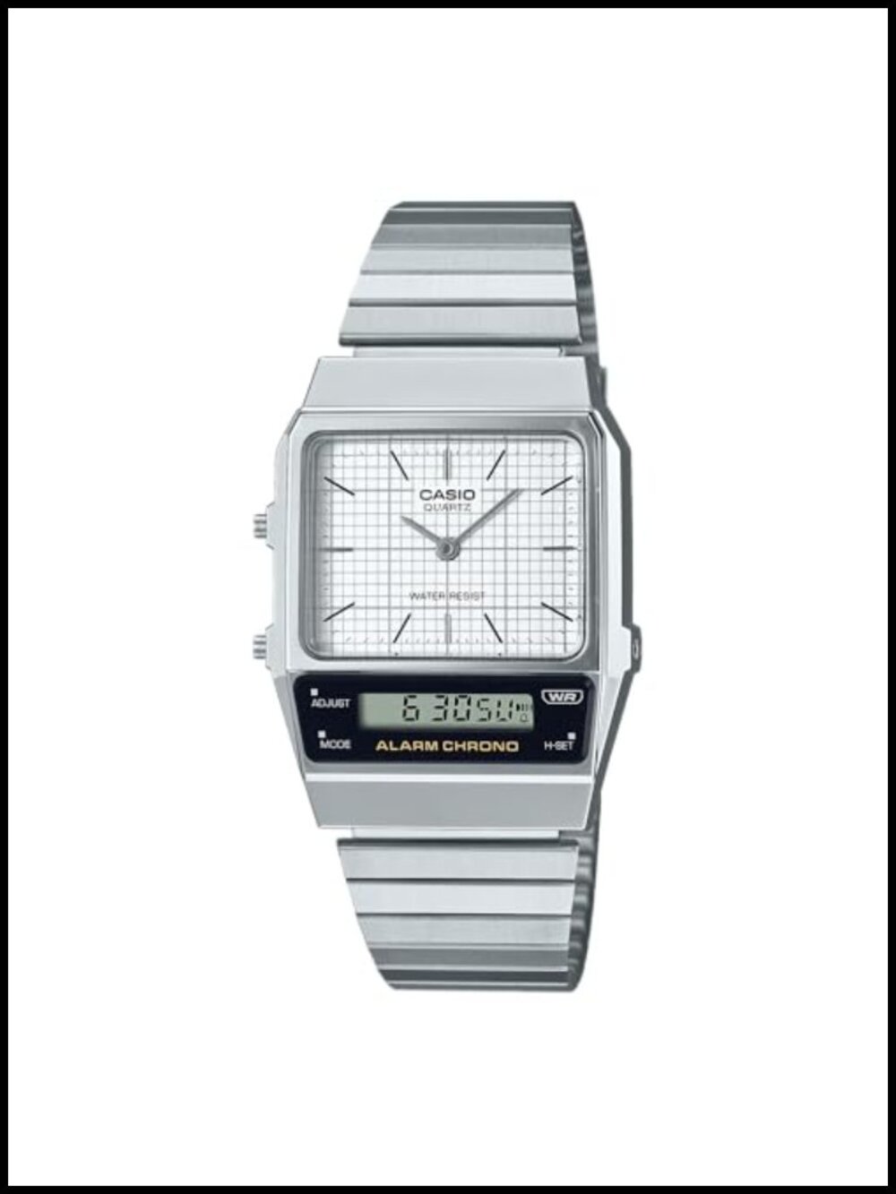 Casio Retro Analog-Digital Watch Stainless Steel Band Dual Time